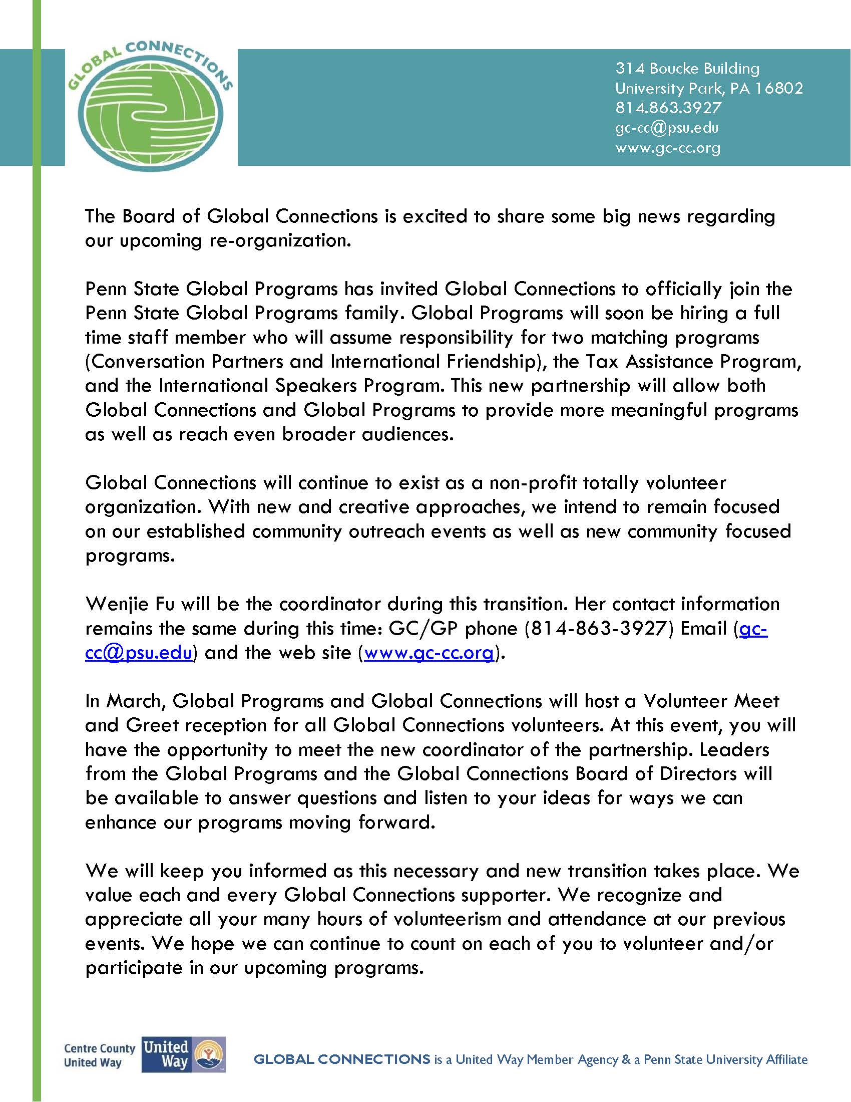 Letterhead – GC&GP announcement